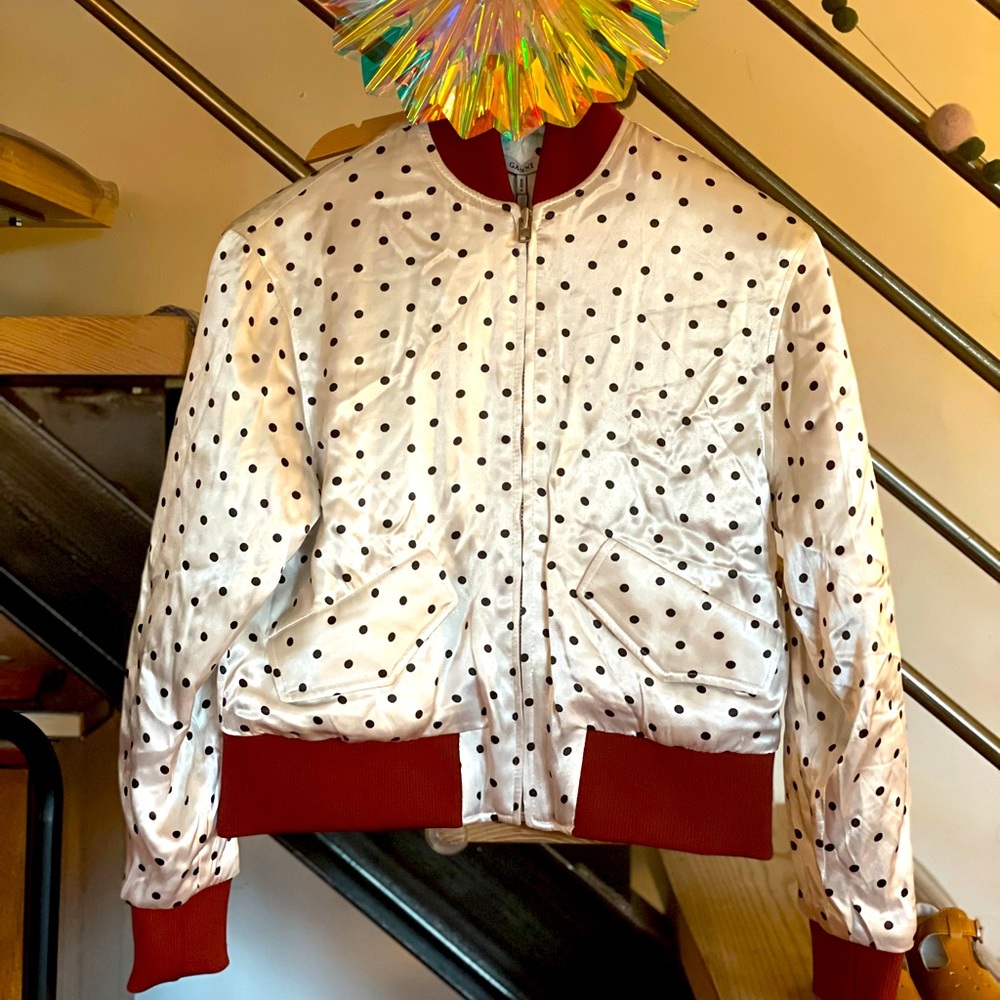 GANNI NWT Leclair Polka-dot Satin Bomber Jacket